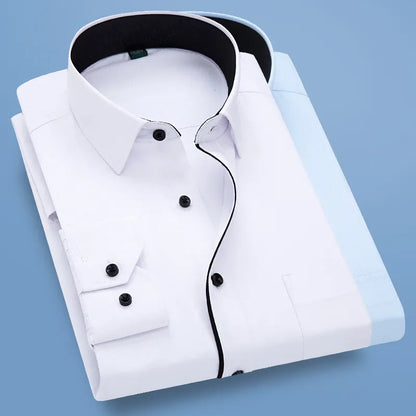 Black and White Patchwork Long Sleeve Shirt Men's Business Office Cotton Shirt Sky Blue Slim Fit Camisa/Chemise S-5XL