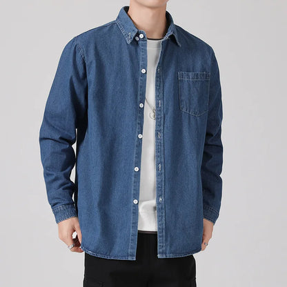 Blue Denim Blouse Autumn Winter Men Fashion Turn-down Collar Long Sleeve Button Up Shirt Man Casual Big Size Jean Jacket Camisas - MAGNET MARKET