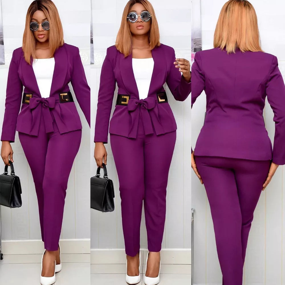 African Women Suit OL Fashion Two-piece Set Long Sleeve Blazer And Pants Matching 2 Piece Elegant Lady Office Work Wear Outfits