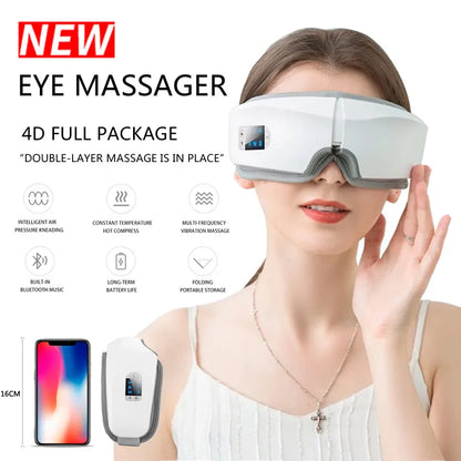 Eye Massager 4D Smart Airbag Vibration Eye Care Instrument Hot Compress Bluetooth Eye Massage Glasses Fatigue Pouch & Wrinkle