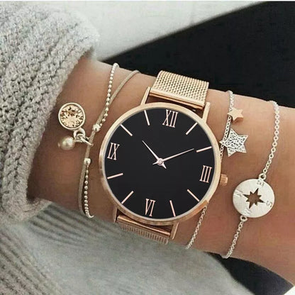 Women Watches Luxury Rose Gold Dial Top Brand Stainless Steel Dress Quartz Wristwatch Mesh Strap Female Clock Hot Zegarek Damski