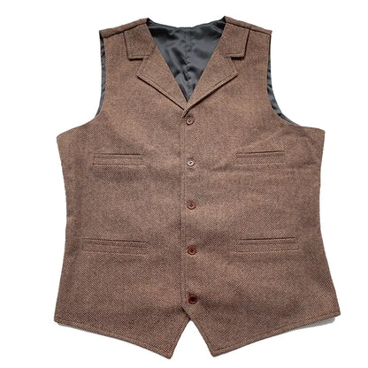 Men's Suit Vest Brown Wedding Wool Tweed Business Waistcoat Jacket Casual Slim Fit Gilet Homme Vests For Groosmen Man Wedding - MAGNET MARKET