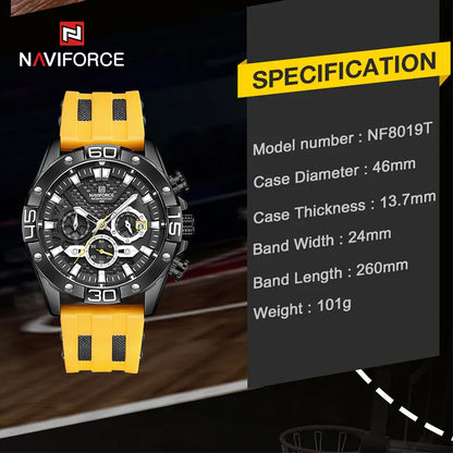 NAVIFORCE Luxury Watches for Men Fashion Silicone Strap Military Waterproof Sport Chronograph Quartz WristWatch Clock With Date