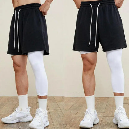 Men One Leg Basketball Tights Compression Polyester Sports Training Running Fitness Tights Pants Athletic Base Layer