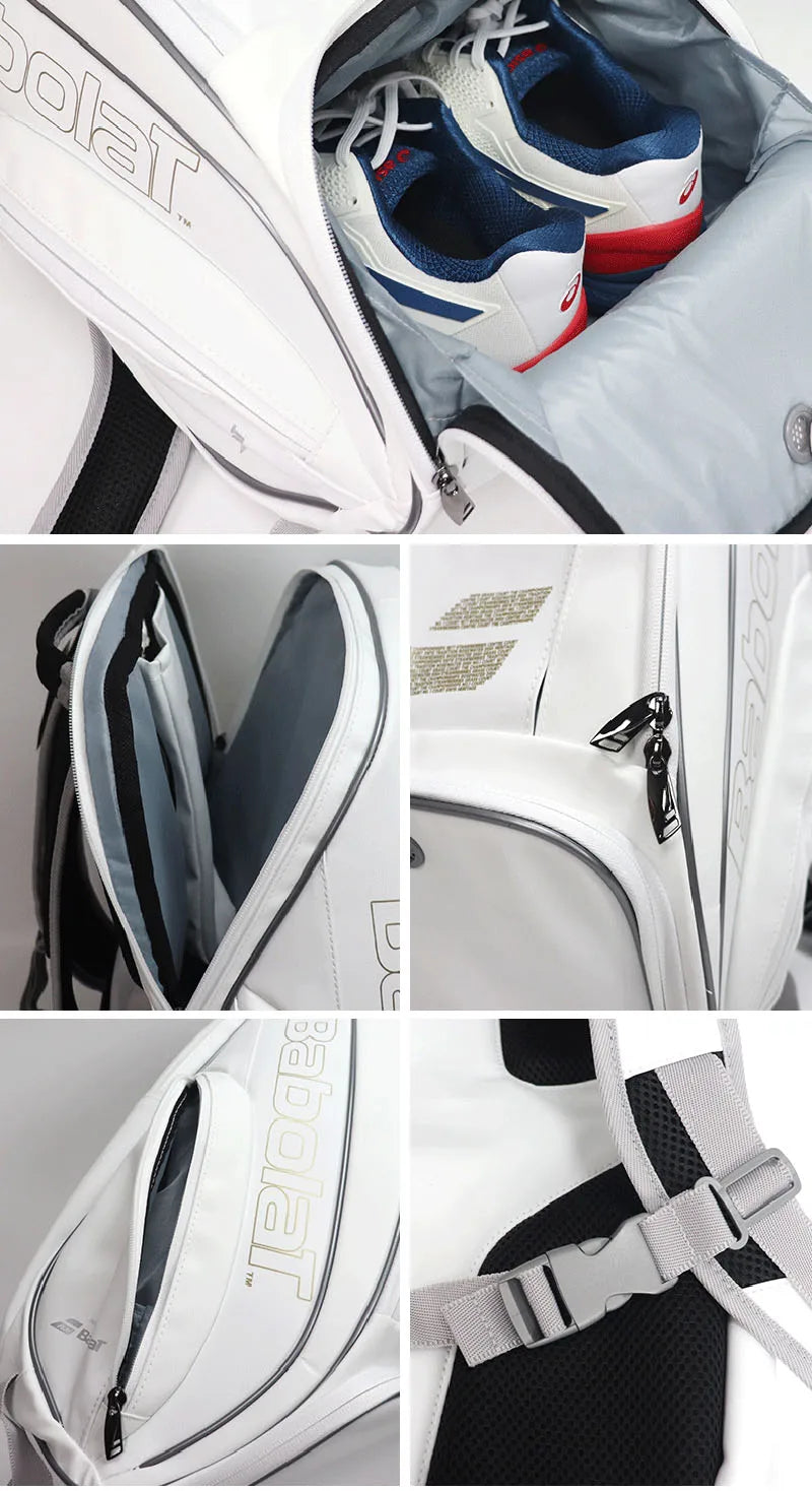 2023 Original BABOLAT WIMBLEDON Tennis Bag Men Women White Gold 2-3 Squash Tennis Racquets Backpack Shoes Compartment Tennis Bag