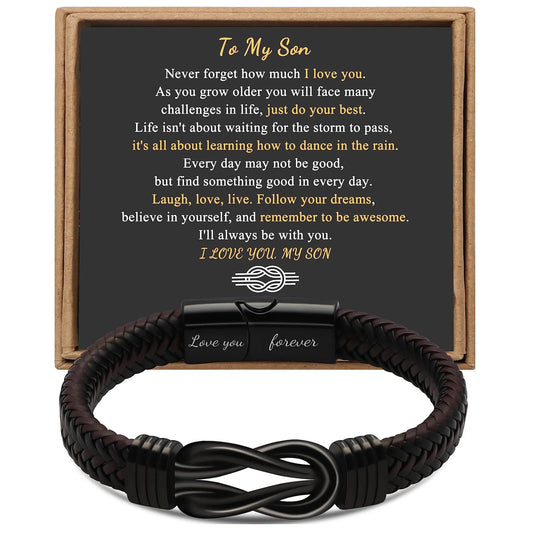 Braided Leather Bracelet To My Son To My Grandson To My Dad Braided Leather Bracelet for Men Xmas Gift Row Magnetic Closure 2024