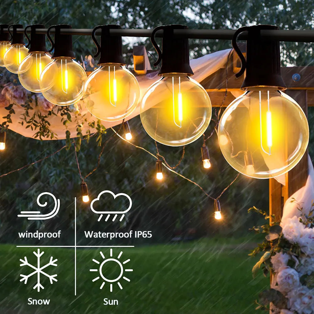 Solar String Lights Outdoor G40 Patio Lights - USB Recharger, 8 Light Modes, Shatterproof Bulbs, Weatherproof Hanging Light - MAGNET MARKET