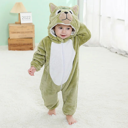 Winter Flannel Hooded Jumpsuits: Cute Animal-themed Rompers for Kids 0-6 Years