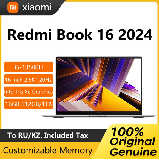 2024 Xiaomi Redmi Book 16 Laptop 16 Inch 2.5K 120Hz Display Screen Netbook i5-13500H 16GB 512GB Intel Iris Xe Graphics Notebook