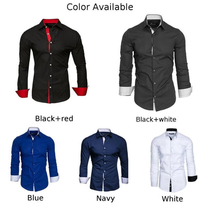 Elegant Lapel Shirt for Men, Solid Color Long Sleeve Button Down Blouse Top, Ideal for Spring and Autumn Wardrobe