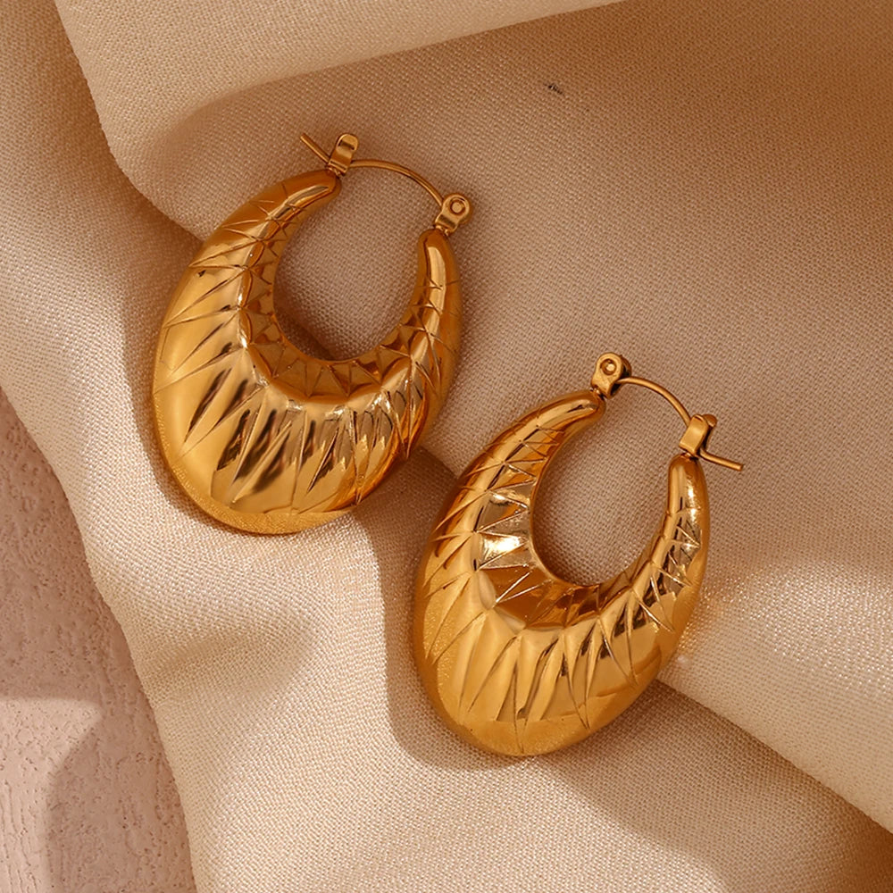 Hollow Oval Rhombic Drop Earrings Waterproof Tarnish Free 316L Stainless Steel Jewelry 18K Gold Plated Accessories