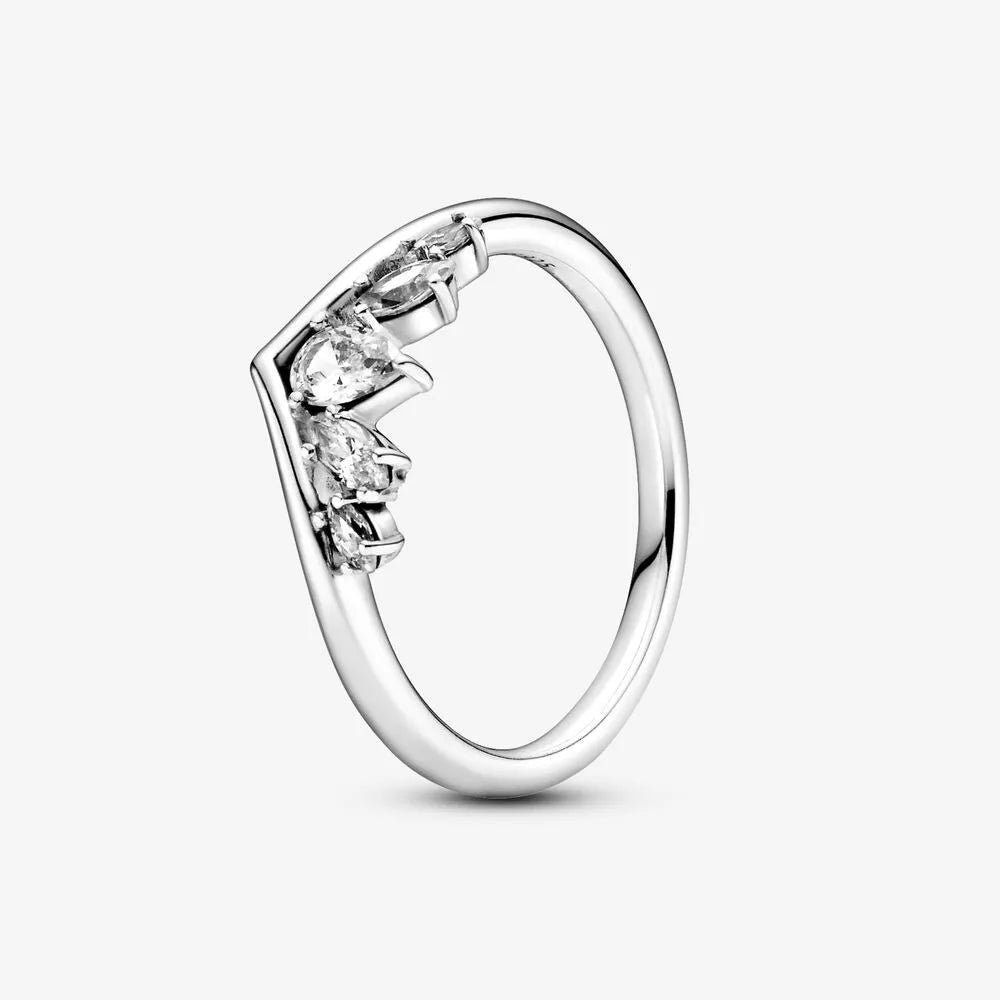 925 Sterling Silver Rings For Women Original Crown Heart Wishbone Engagement Wedding Rose Gold Crystal Ring Luxury Jewelry