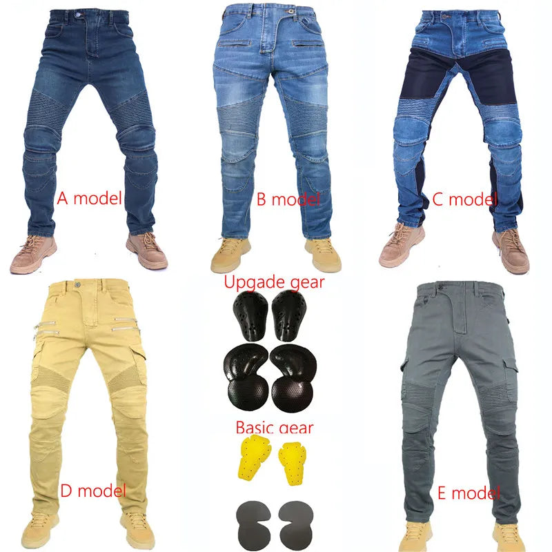 Men Jeans Collection Classic Denim UGB06 PK718 PK719 Zip Motorcycle Pants  Pantalones Motocicleta Hombre Featherbed Jeans Gears - MAGNET MARKET