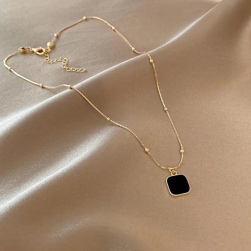 Stainless Steel Necklaces Black Exquisite Minimalist Square Pendant Choker Chains Fashion Necklace For Women Jewelry Party Gifts