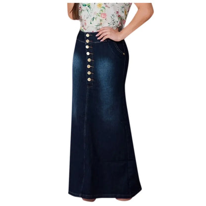 Women's Turmput Demin Skirts Fashion Casual Solid Button Washed Denim Ankle-length Skirts Autumn Ladies Long Jean Skirt Wholesal