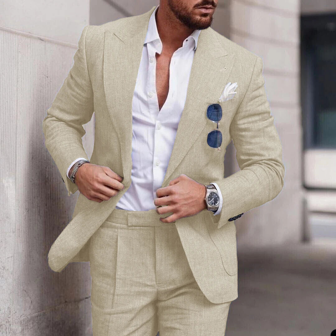 Linen Suit Wedding Suits for Men 2023 Luxury Lapel Collar Top+pants 2 Piece Set Single-breasted Flax Trajes Elegante Para Hombre - MAGNET MARKET