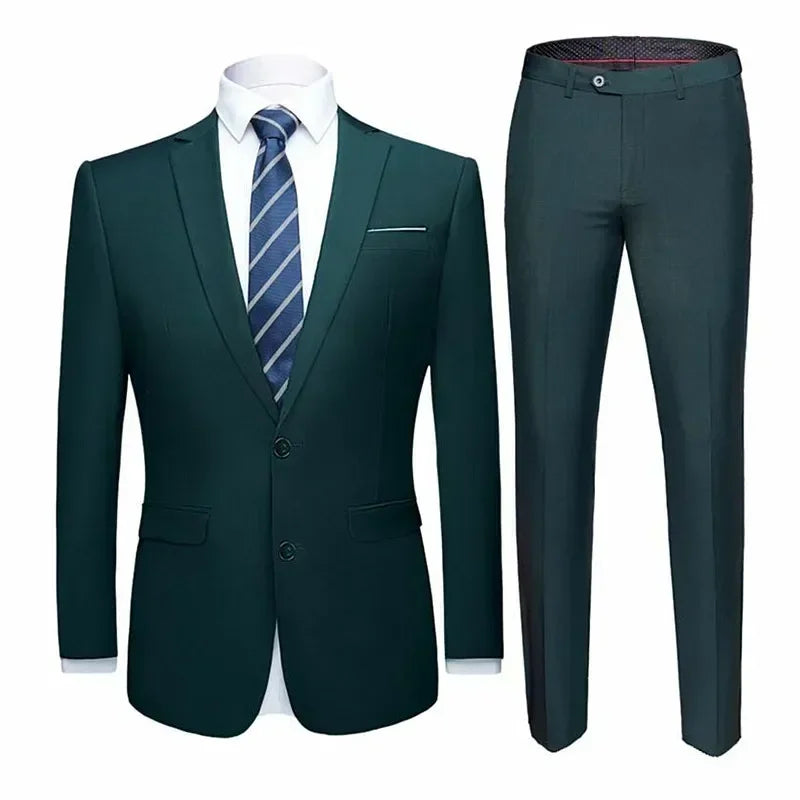 Jacket + Pants 2 Pieces Set / 2023 Fashion New Men's Casual Boutique Business Dress Wedding Groom Suit Coat Blazers Trousers - MAGNET MARKET