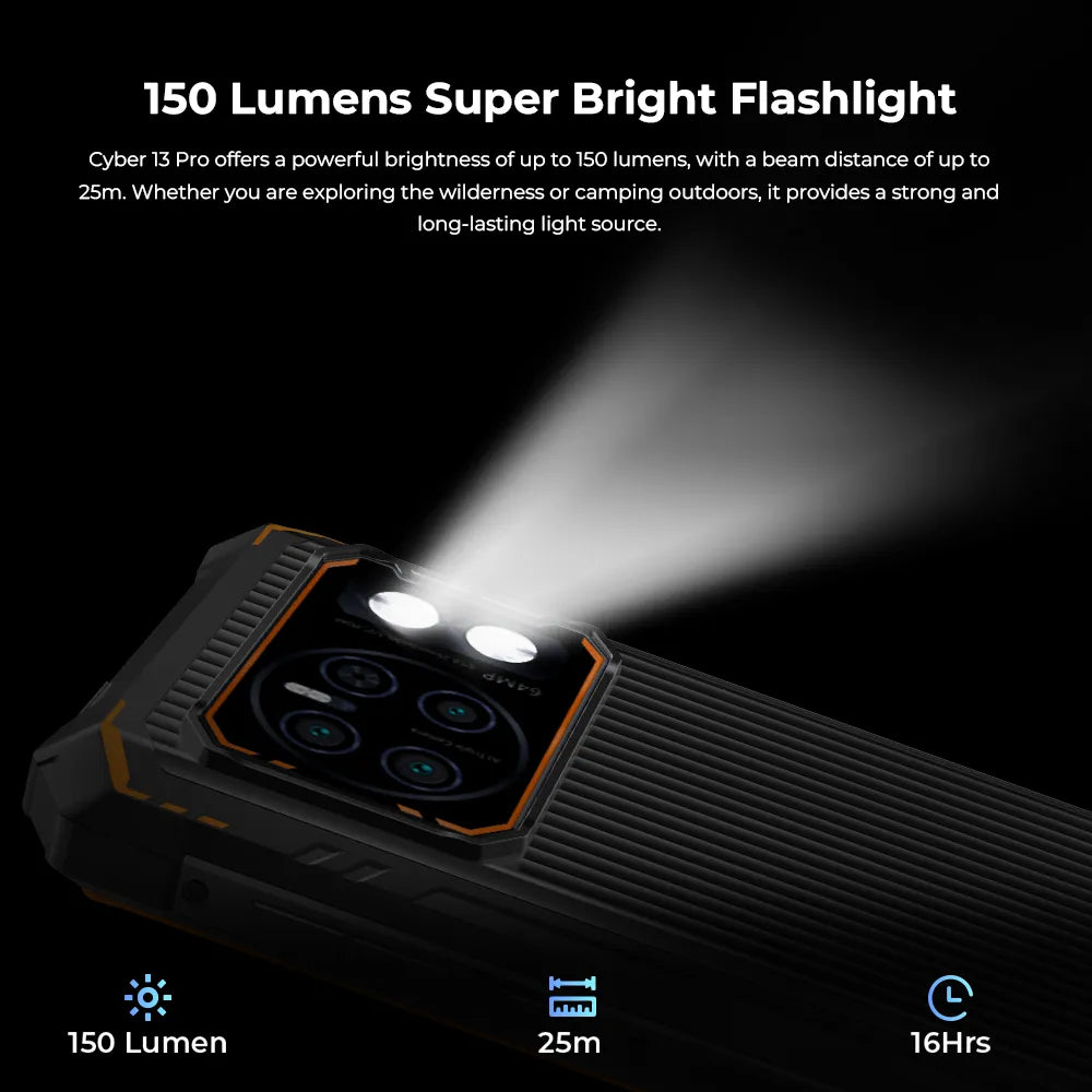 HOTWAV Cyber 13 Pro Rugged Smartphones Global Version 150LM Flashlight 20GB+256GB 6.6'' 2K Mobile Phone 10800mAh 64MP Cellphones