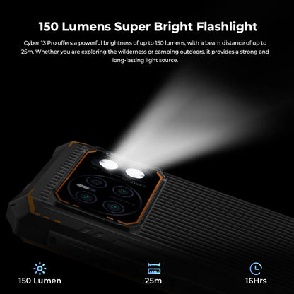 HOTWAV Cyber 13 Pro Rugged Smartphones Global Version 150LM Flashlight 20GB+256GB 6.6'' 2K Mobile Phone 10800mAh 64MP Cellphones