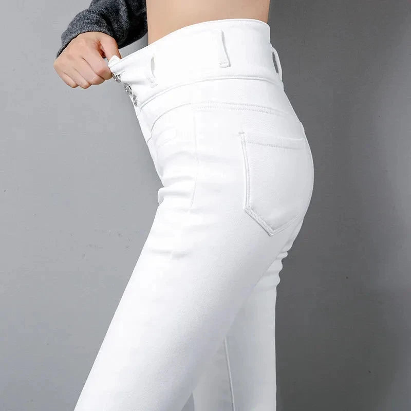 Oversize 5XL High Waist Jeans Women Fashion Stretch Skinny Vaqueros Black White Slim Pencil Pants Ankle Length Denim Leggings