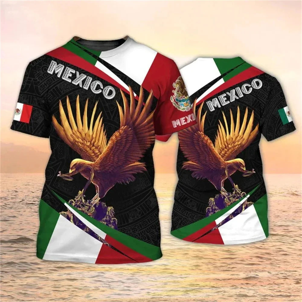 Mexico National Flag Print T Shirt For Men Fashion 3D Eagle Pattern Short Sleeve Oversized T-shirt Leisure O-neck Tee Streetwear