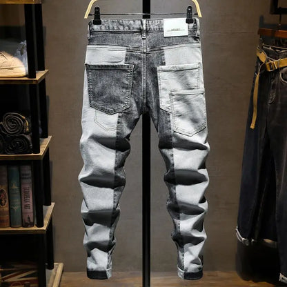 New Spring Autumn Korean Style Cargo Kpop Designer Streetwear 90s Slim Cowboy Grey Stretch Work Wear Splice Long Pants Man - MAGNET MARKET