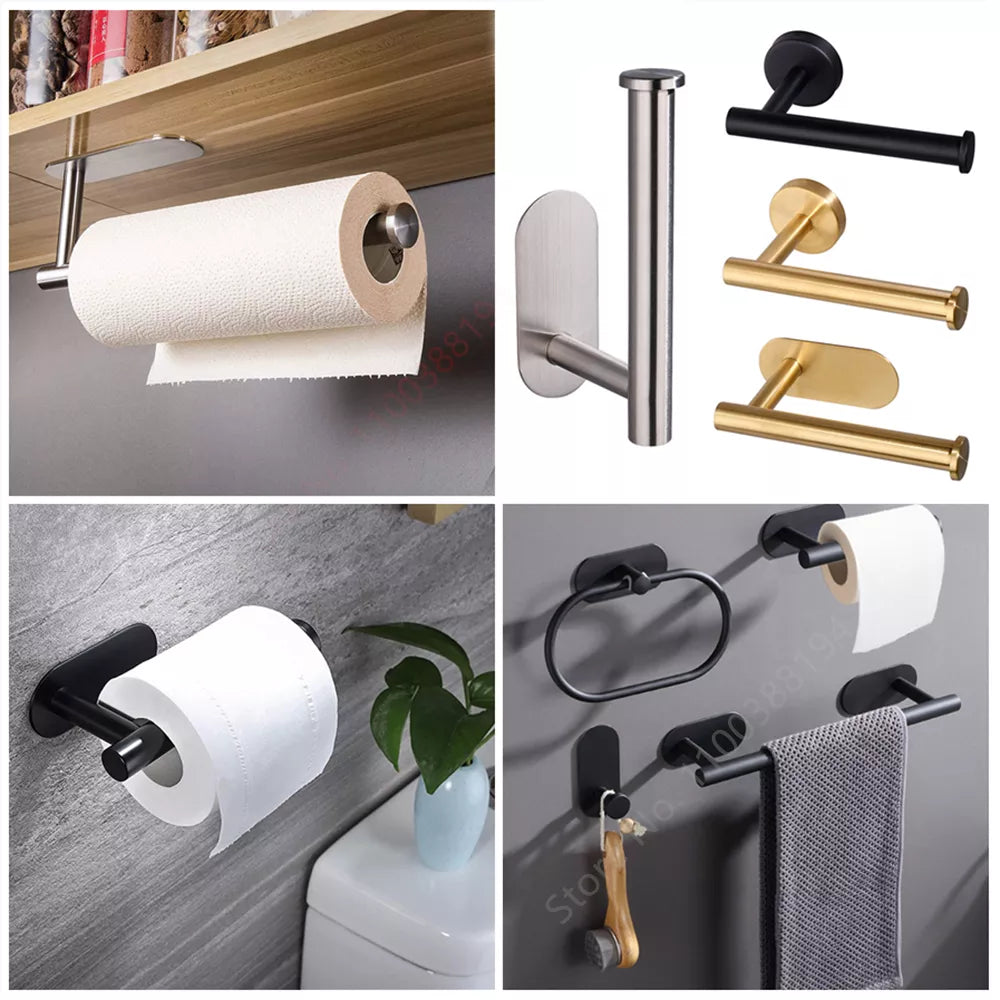 Hanging Paper Roll Towel Holder - Stainless Steel Adhesive Wall Mount - MAGNET MARKET