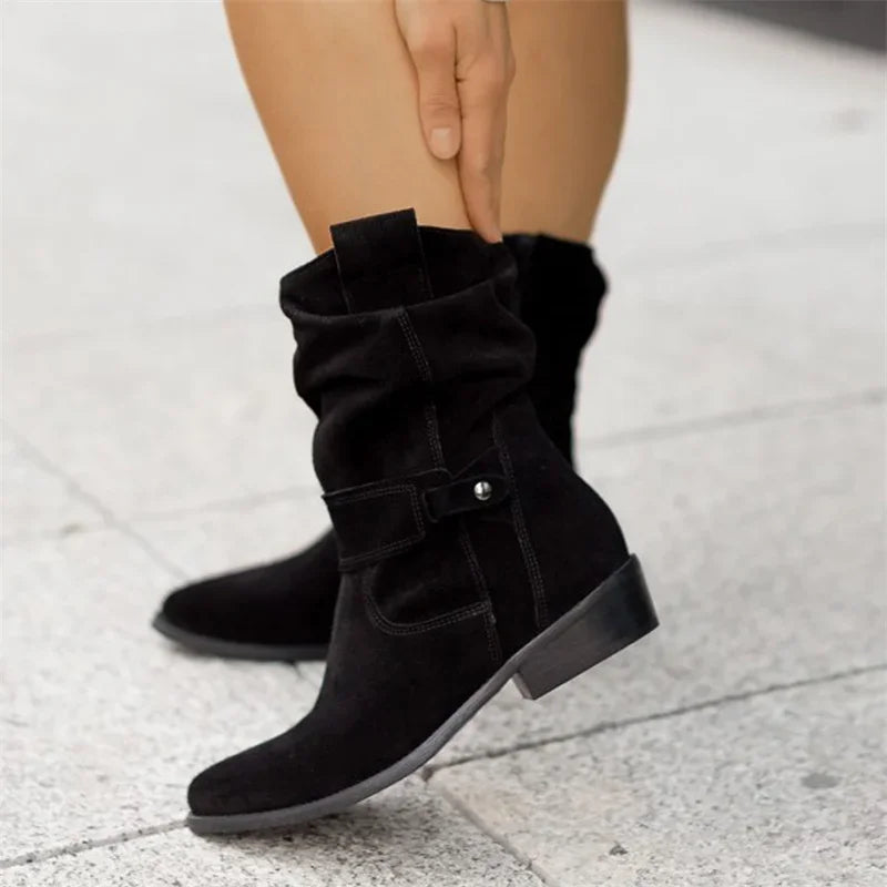 Women Ankle Boots Winter Low Heels 2024 Autumn Winter Round Casual Shoes Faux Suede Female Low Boots Chelsea Boots Plus Size 43