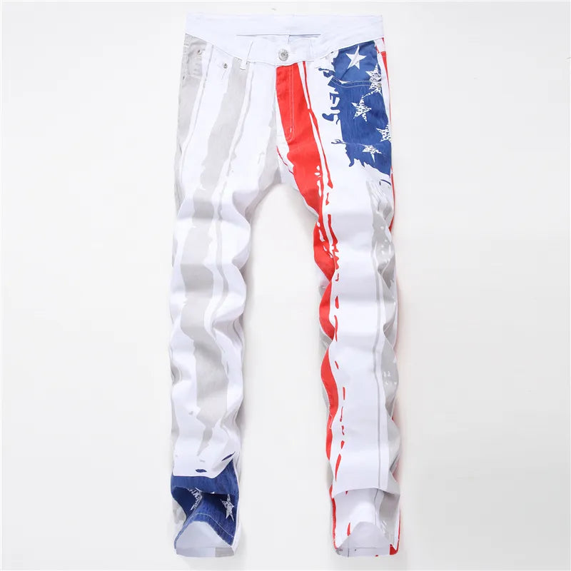 2022 fashion stylish cool mens pants jeans with print graffiti painted denim slim fit white jeans men hip hop rock street wear - MAGNET MARKET