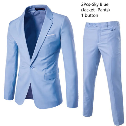 Men Blazers Set Wedding 3 Pieces Elegant 2 Suit Luxury Full Coat Pants Design Latest Vest Business 2023 Slim Fit Jacket Trousers - MAGNET MARKET