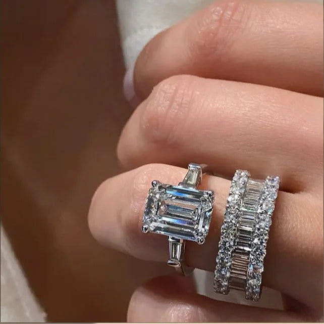 925 Sterling Silver Women 3Pcs Match Rings Sparkling Diamond Luxury Trendy Wedding Engagement Accessories Hot Jewelry Set