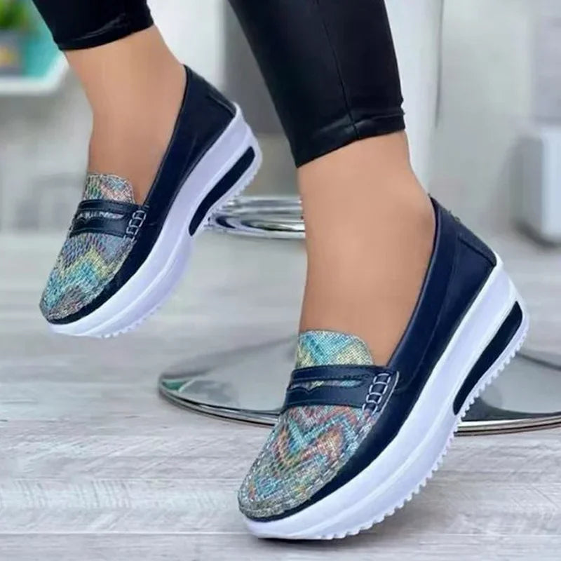 Women Sneakers Leather Fashion Wedge Breathable Vulcanized Zapatos De Mujer Casual Free Shipping Luxury Loafers 2023 New Spring