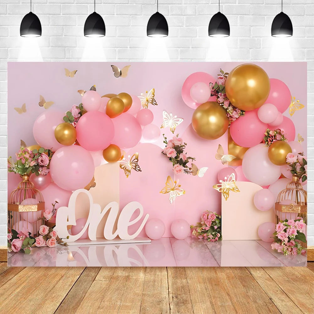 Newborn Baby 1st Birthday Party Photography Backdrop Balloons Boy and Girl Photographic Cakesmash Background Photo Studio Props