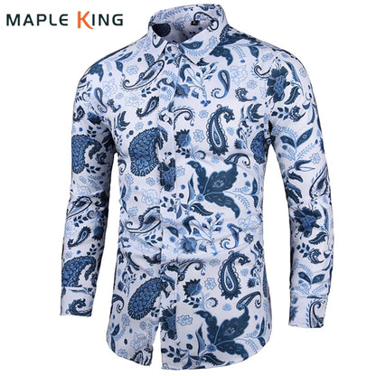 Men's Paisley Floral Shirts 7XL Korean Elegant Long Sleeve Camisa Hawaiana Hombre Button Up Shirt Men Vintage Blouses Streetwear