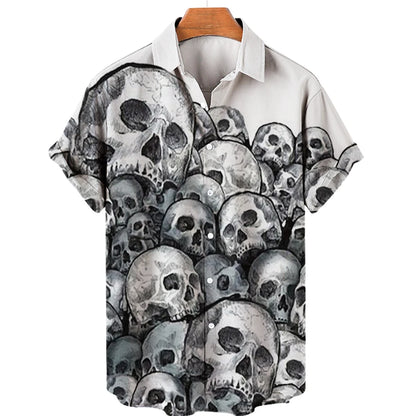 Men's Hawaiian Shirt Loose Top 5xl 3d Skull Print Shirts For Men 2024 Fashion Shirt Men Women Tee Breathable Summer Short Sleeve