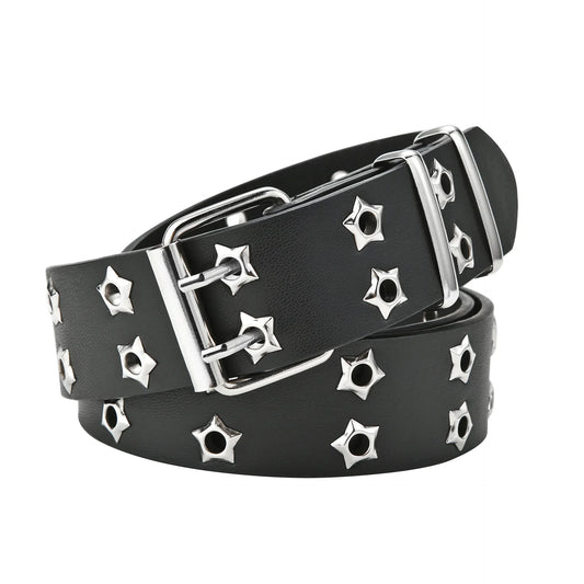 NEW Star Eye Rivet Belt Goth Style Double Pin Buckle  Man/woman Fashion Casual Puck Style Pu Leather Waistband for Jeans Young