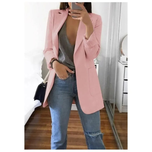 Autumn And Winter Women's Fashion Solid Color Polo Neck Slim Fit Coat Elegant Women's Long Sleeve Pocket Casual Suit Coat S-5XL