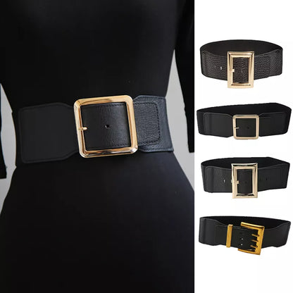 2022 Fashion Elastic Women's Belt Golden Buckle Wide Waist Belt Dress Coat Luxury Brand Waistbands Waist Seal Stretch Cummerband