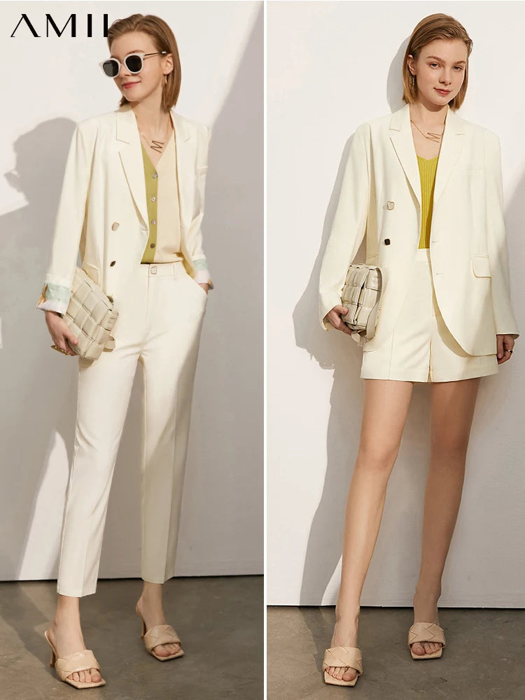 Amii Minimalism Spring Blazers Women Suit Jacket Office Lady Lapel Blazer Loose Pants Sold Separately Female Clothing 12140122