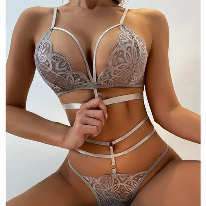 Sexy Lingerie for Women Lace Transparent Bra and Panty Sets Female Fine Hot Erotic Lingerie Set Sexy Deep V Neck Underwear Set