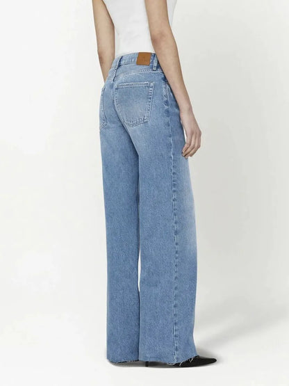 Raw-edge Hem Full-length Jean Women 2023 Autumn Winter Cotton Designer 90s Vintage Denim Pant Long Trousers Female Streetwear