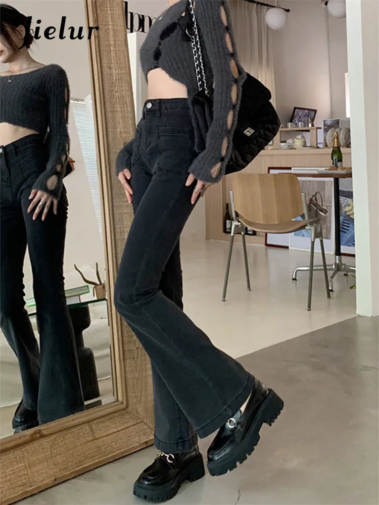 Jielur Black High Waist Flare Jeans Female Autumn Korean New Fashion Retro Loose Denim Pants Lady Straight Jeans Women S-XL