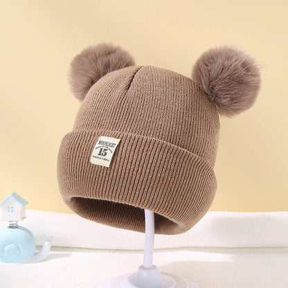 Solid Color Wool Knitted Bonnet: Cozy Winter Hat for Newborns to Toddlers