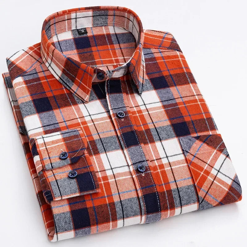 Pure Cotton Men's Plaid Shirt Long Sleeve Regular Fit Men Casual Oversized Shirt Leisure Autumn Male Blouse New Plus Size