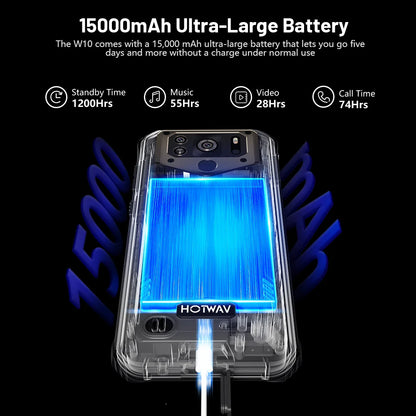 HOTWAV W10 Large Battery Rugged Smartphone Android 12 Mobile Phone 13MP Camera IP68 IP69K 6.53'' HD+ 4GB 32GB Cellphone 2022