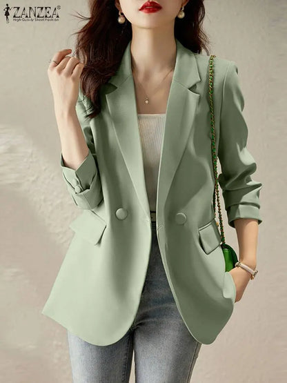 Stylish Women Blazer  Autumn Long Sleeve Coats Jackets ZANZEA Fashion Casual Lapel Neck Solid Work Suits Elegant Ladies Blouse