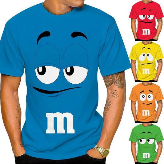 New 2023 Funny M&M's Chocolate Bean Cartoon 3D Printed T-shirt Unisex Casual Short Sleeve T-shirt Fashion Kids Tops 100-6XL