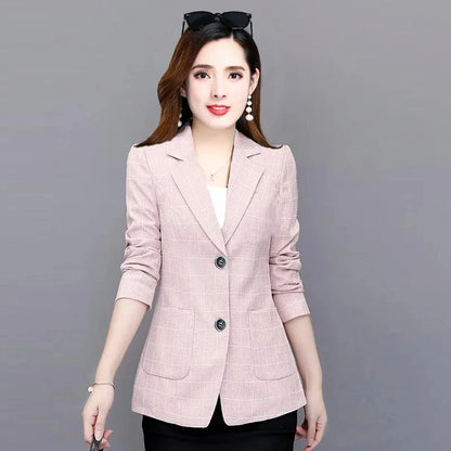 2022 Spring Autumn Blazers Coats Women Suit Short Jacket Casual Tops Female Outerwear Slim Lattice Blazers Windbreaker Coat 5XL