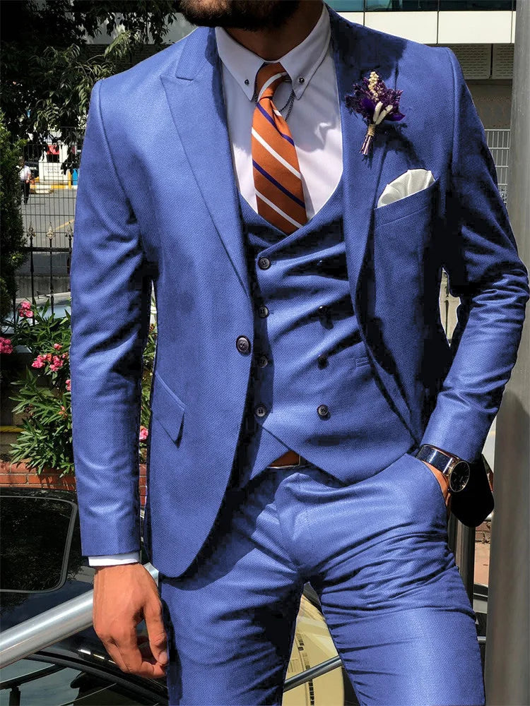 ANNIEBRITNEY Dark Blue 3 Piece Slim Men Fashion Suit Cutsom Groom Wedding Tuxedo Prom Wedding Tailor Made Men Suit With Pants - MAGNET MARKET