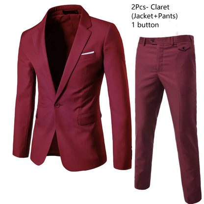 Men Blazers Set Wedding 3 Pieces Elegant 2 Suit Luxury Full Coat Pants Design Latest Vest Business 2023 Slim Fit Jacket Trousers - MAGNET MARKET